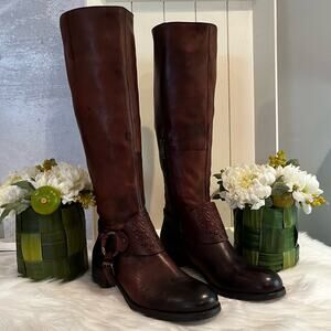 NEW Vince Camuto Oil Rubbed Leather Campus Riding Knee Boots Marble Antique Bro…